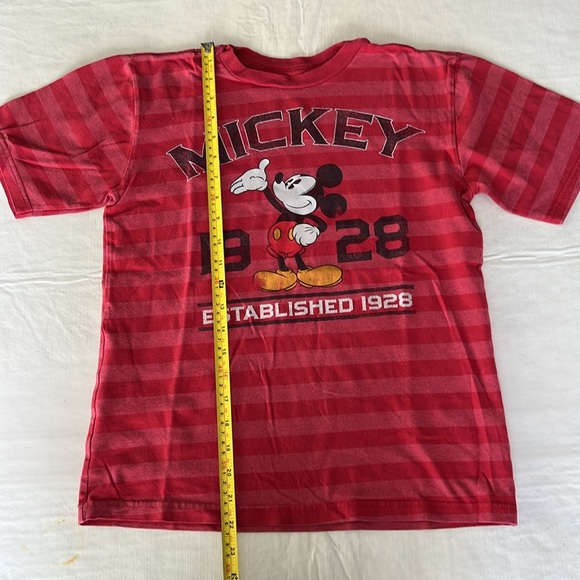 DISNEY Mickey Mouse Graphic Kids Red Striped Crew Neck Short Sleeve L 10/12 - Picture 6 of 9
